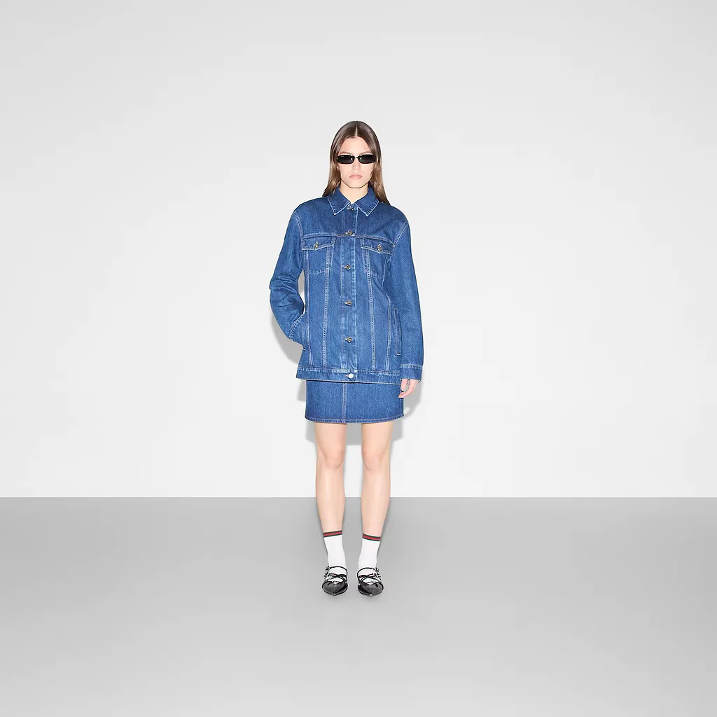Denim Jacket With Gucci Print