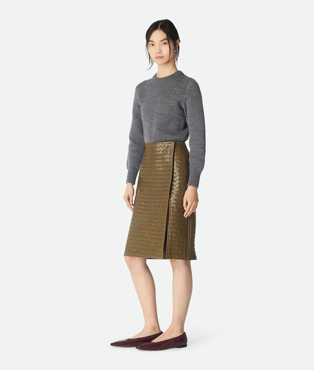 Intrecciato Leather Skirt