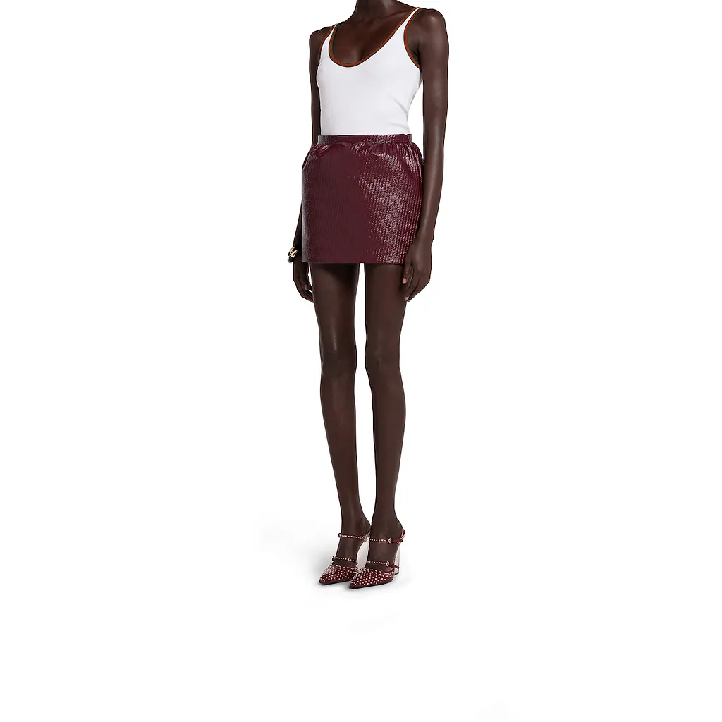 Diagonal Coated Wool Mini Skirt