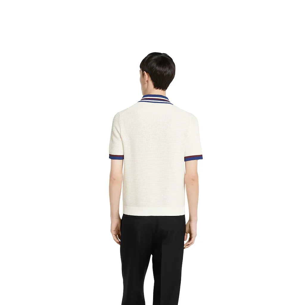 Cotton Piquet Polo Shirt With Intarsia