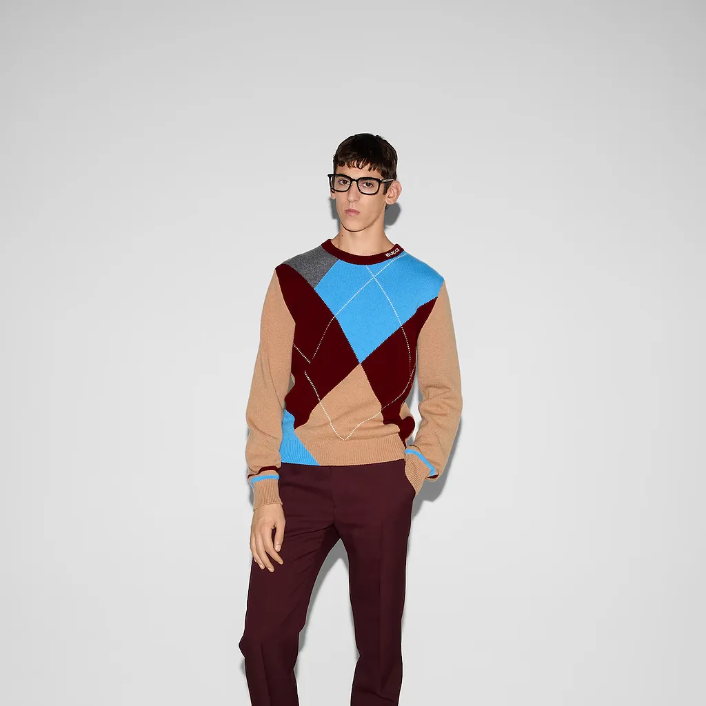 Wool Cashmere Argyle Sweater