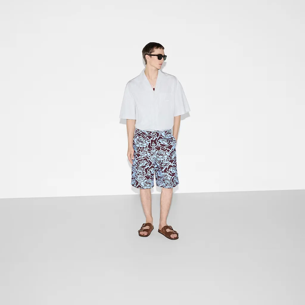 Printed Cotton Gabardine Shorts