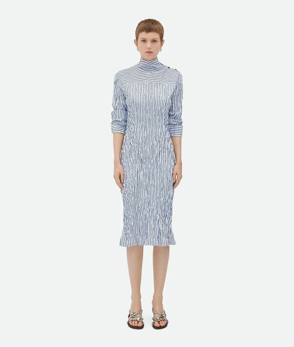 Striped Technical Viscose Crinkled Dress