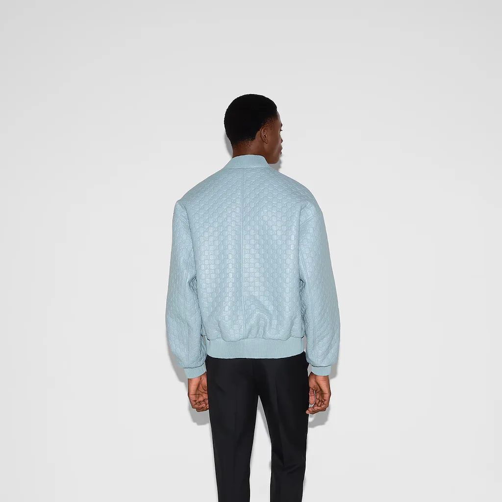 Embossed Gg Leather Bomber Jacket