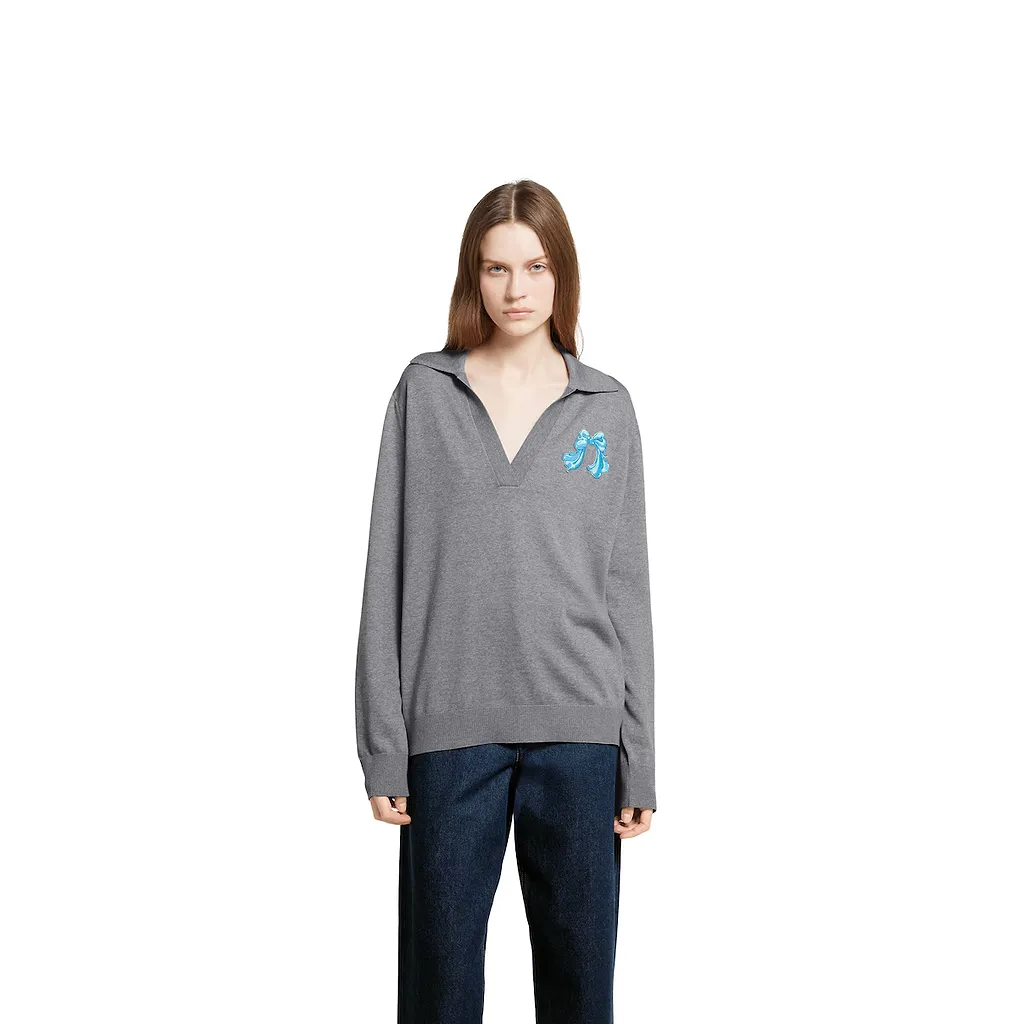 Extra Fine Wool Polo Top With Patch