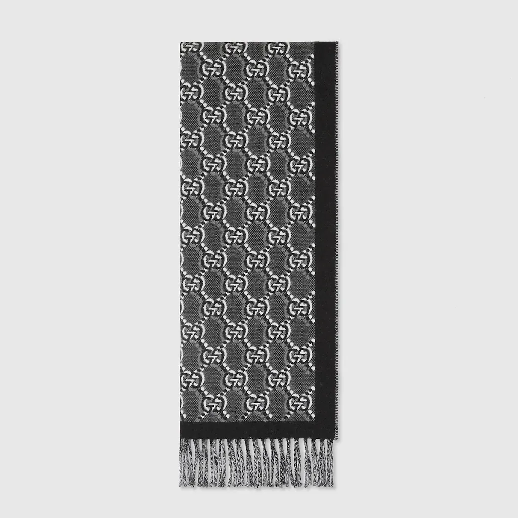 Wool Jacquard Scarf With Gg Shadow