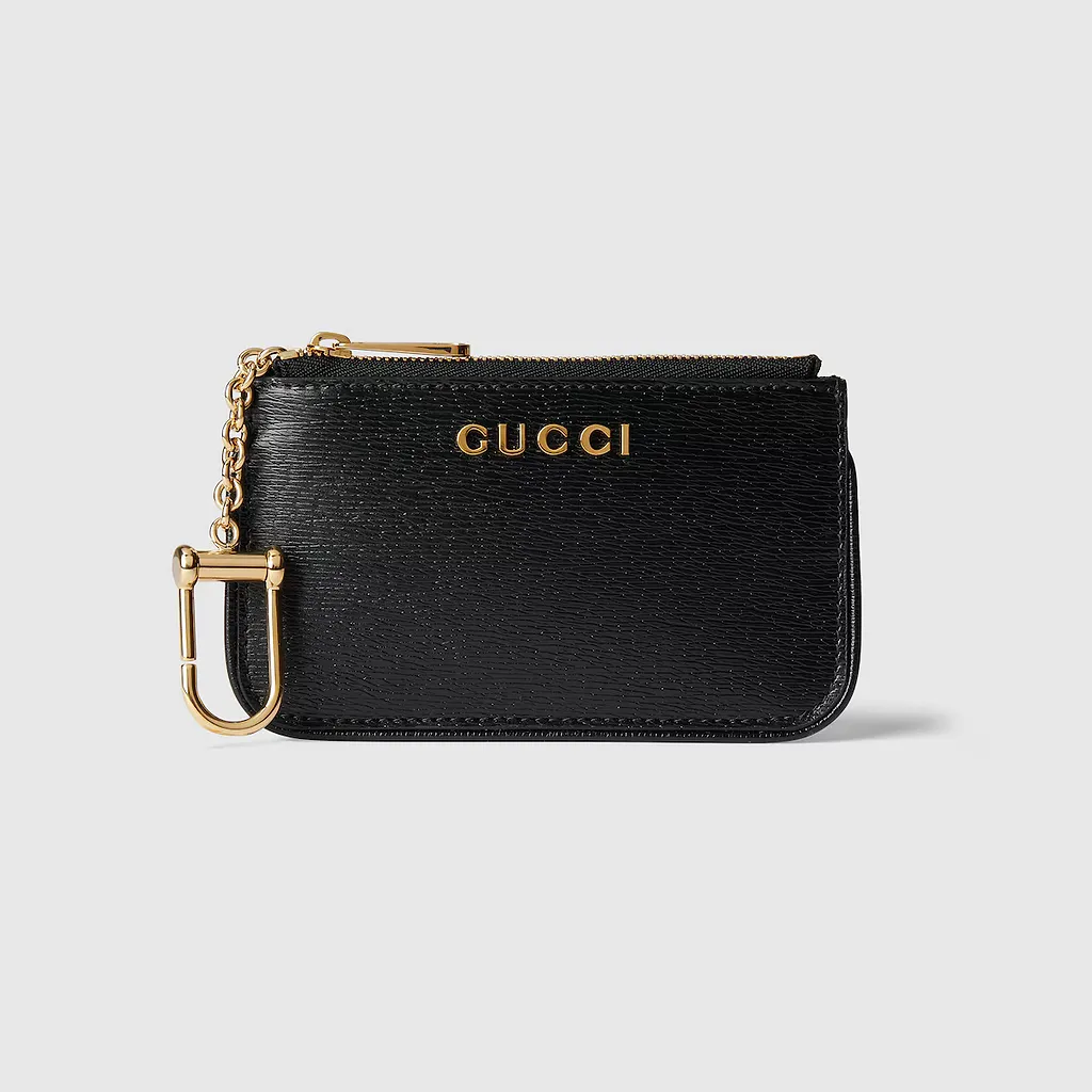 Zip Key Case With Gucci Script