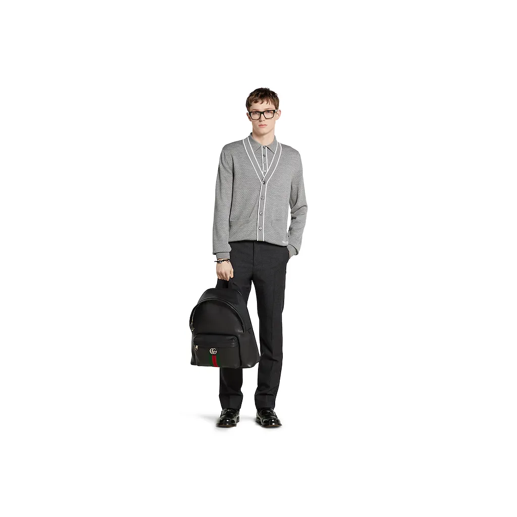 Fine Wool Knit Polo Shirt With Intarsia