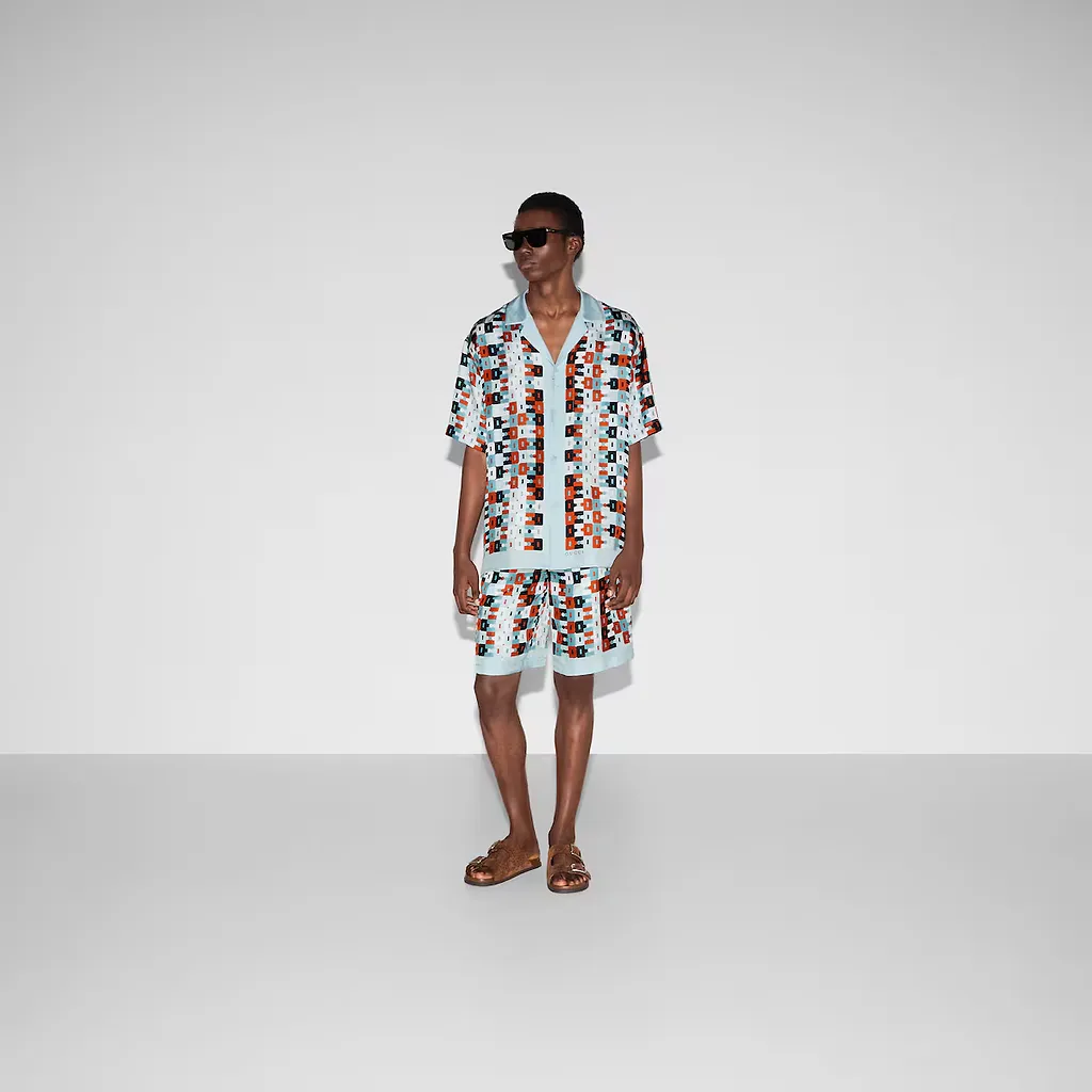 Printed Silk Twill Bowling Shirt