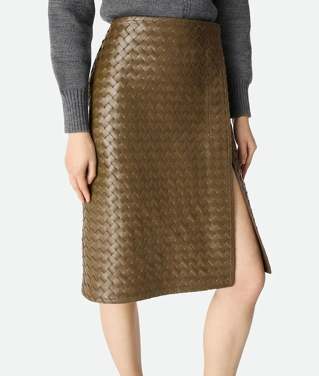 Intrecciato Leather Skirt