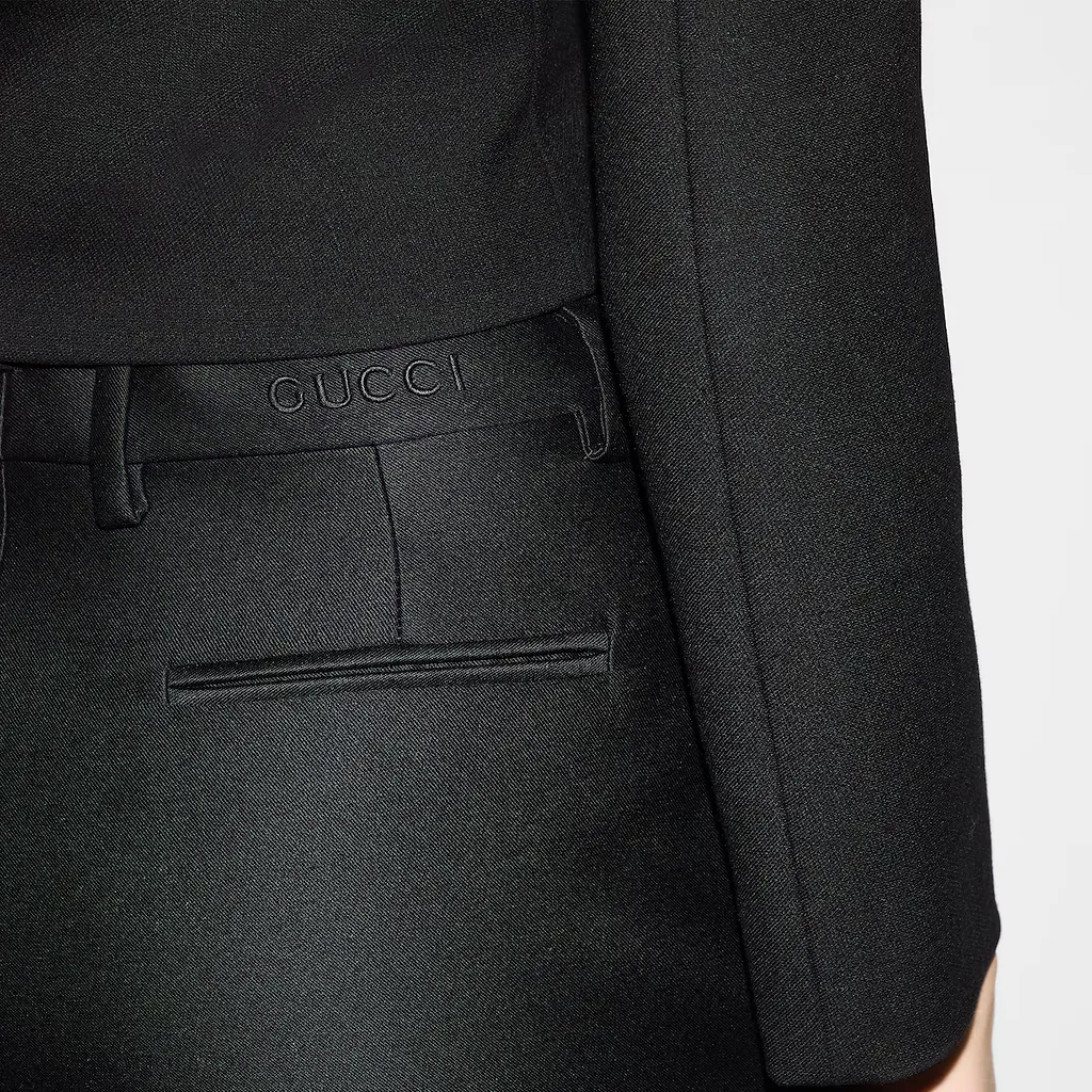 Wool Silk Gabardine Trouser With Embroidery