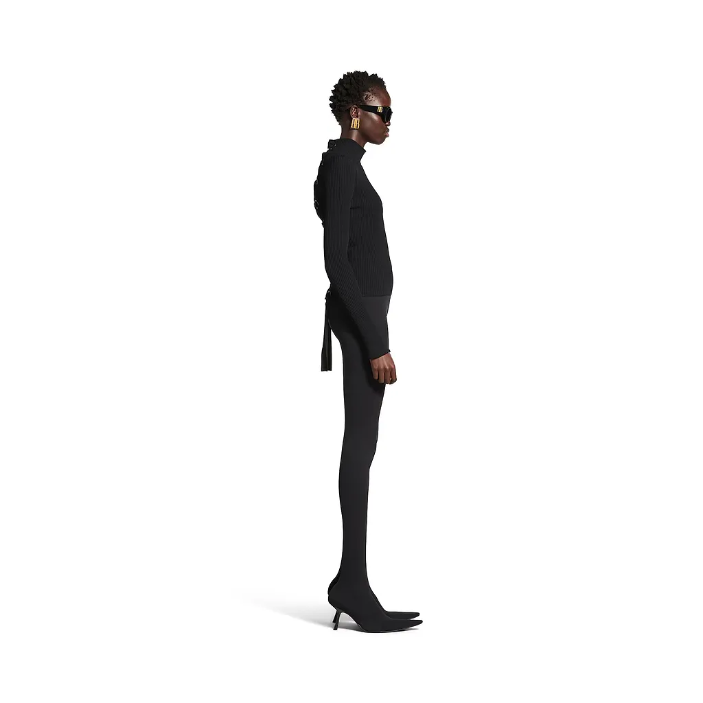 Lace-Up Fitted Turtleneck
