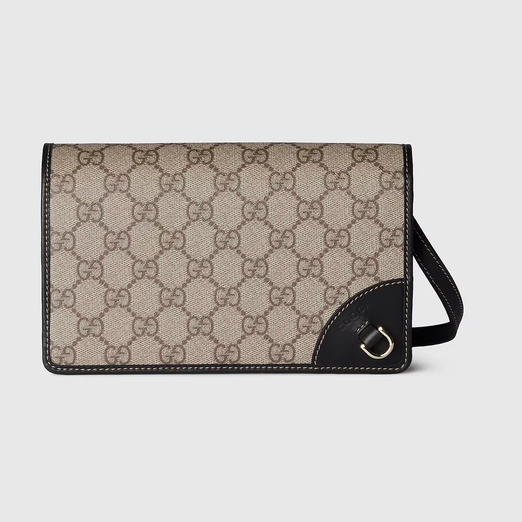 Gg Emblem Wallet With Leather Strap
