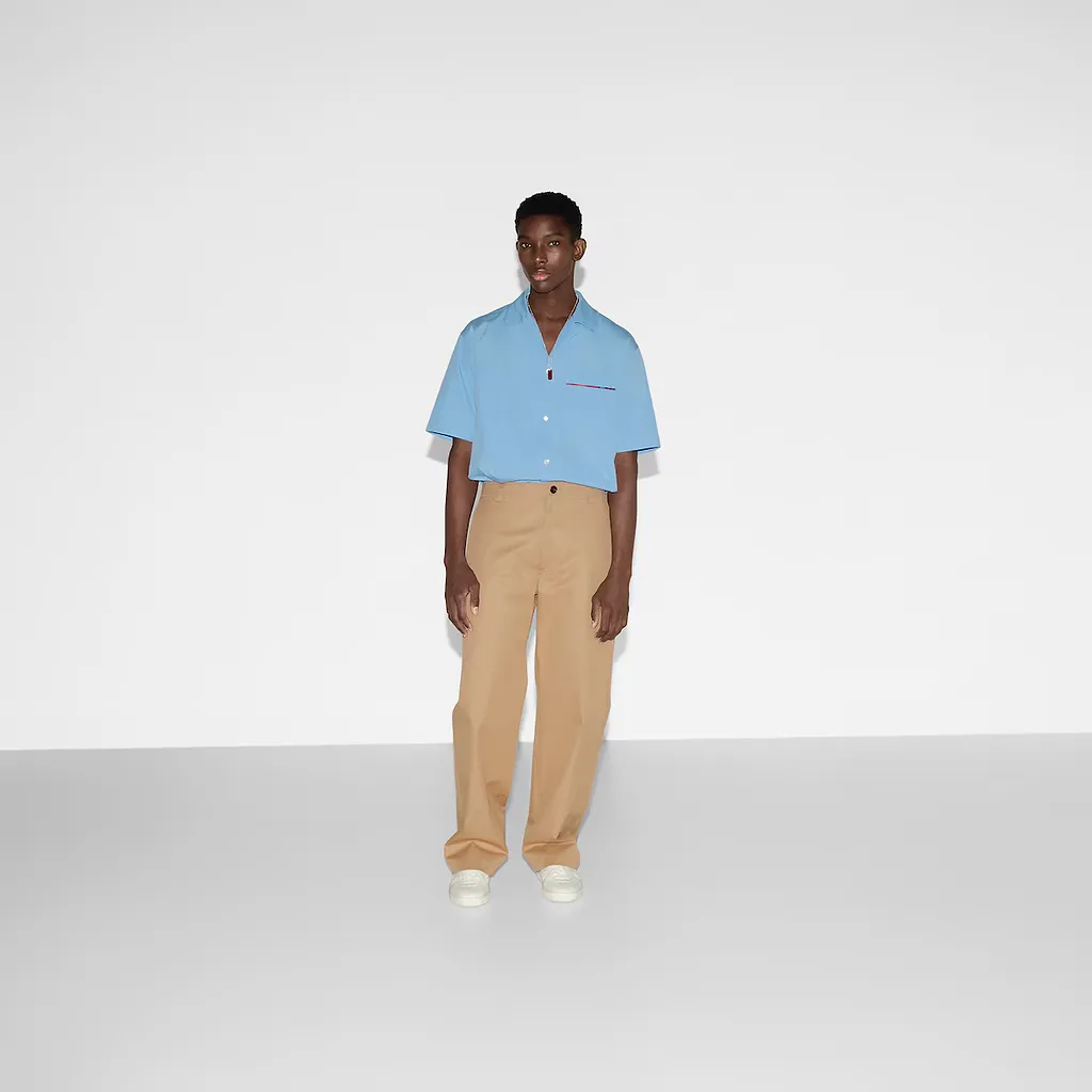 Compact Cotton Twill Trousers With Web