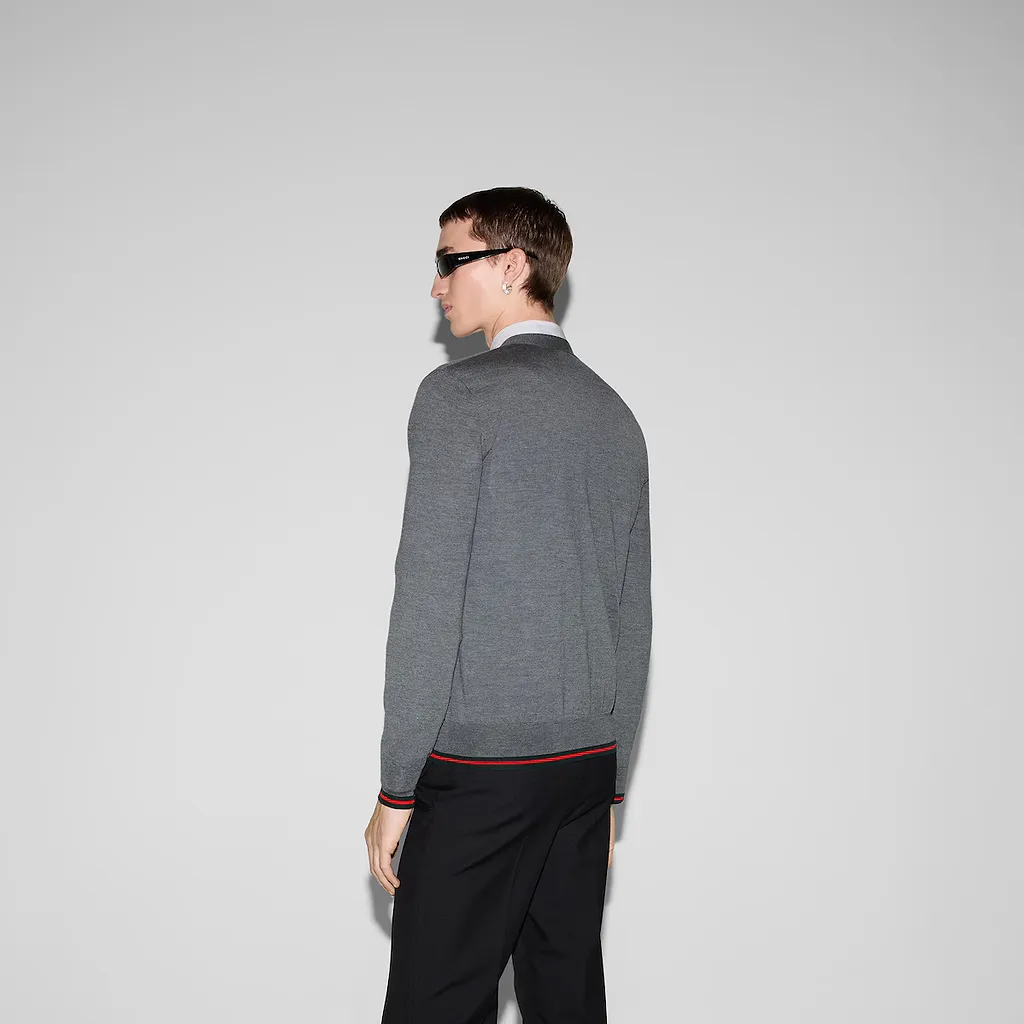 Wool Knit Cardigan With Web
