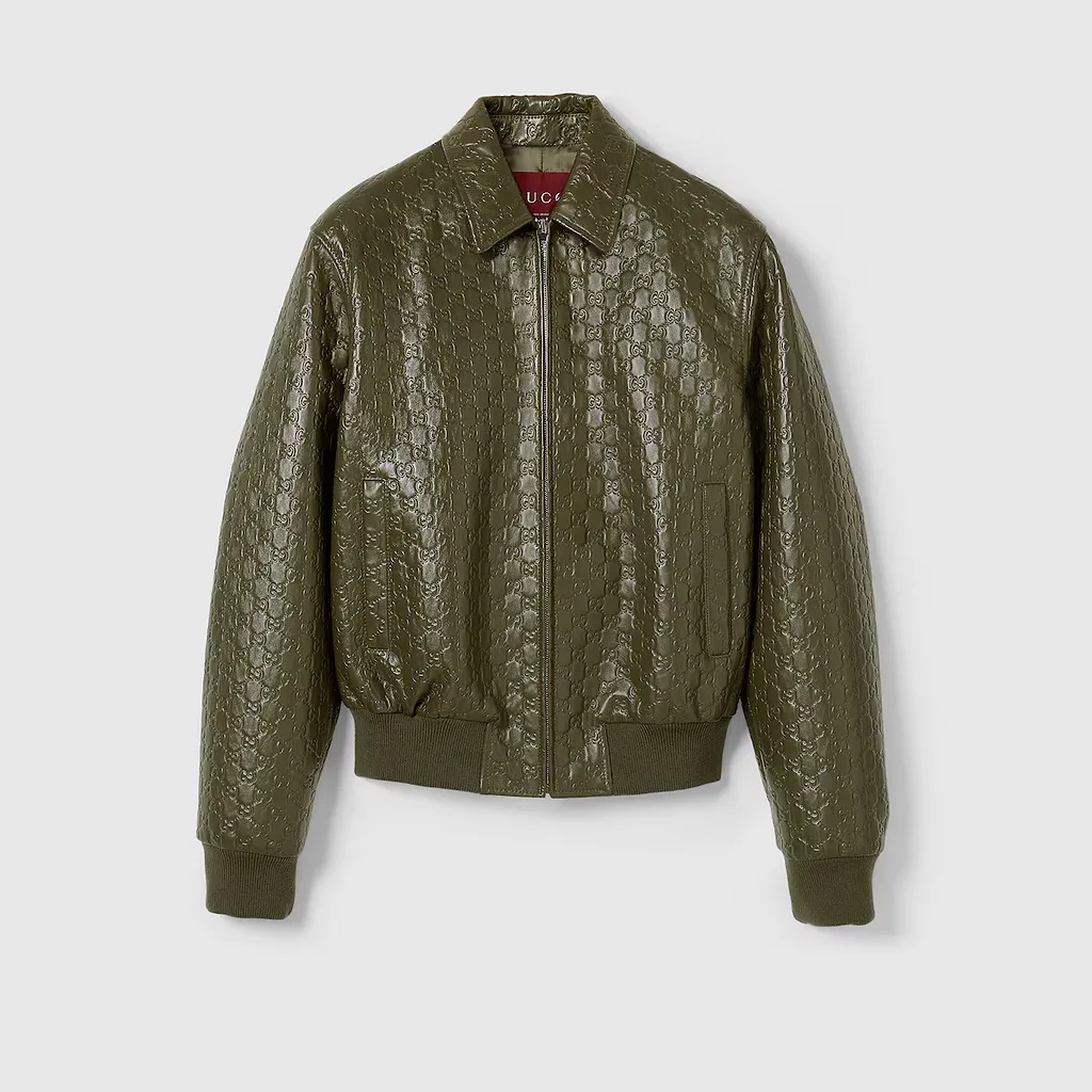Gg Embossed Leather Bomber Jacket