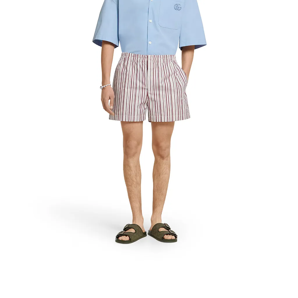 Striped Cotton Shorts With Embroidery