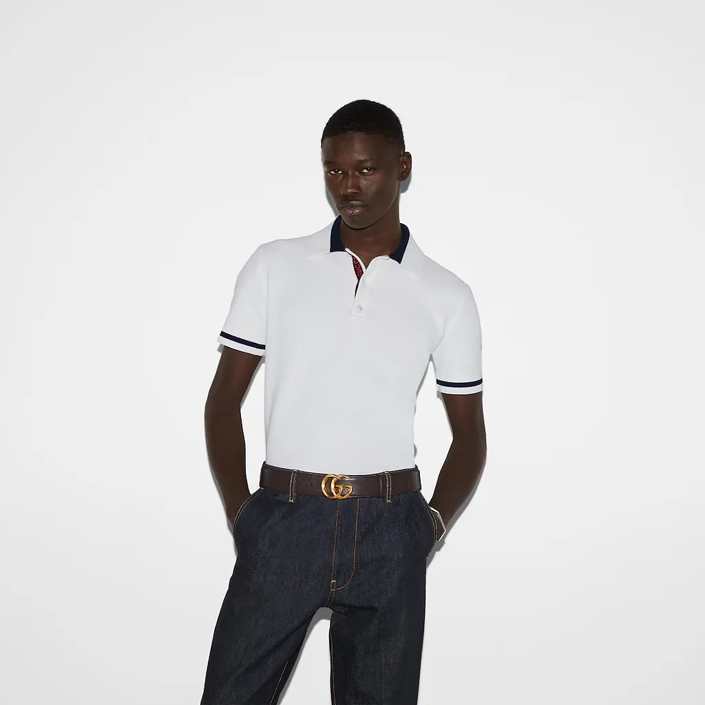Knit Cotton Polo Shirt With Intarsia