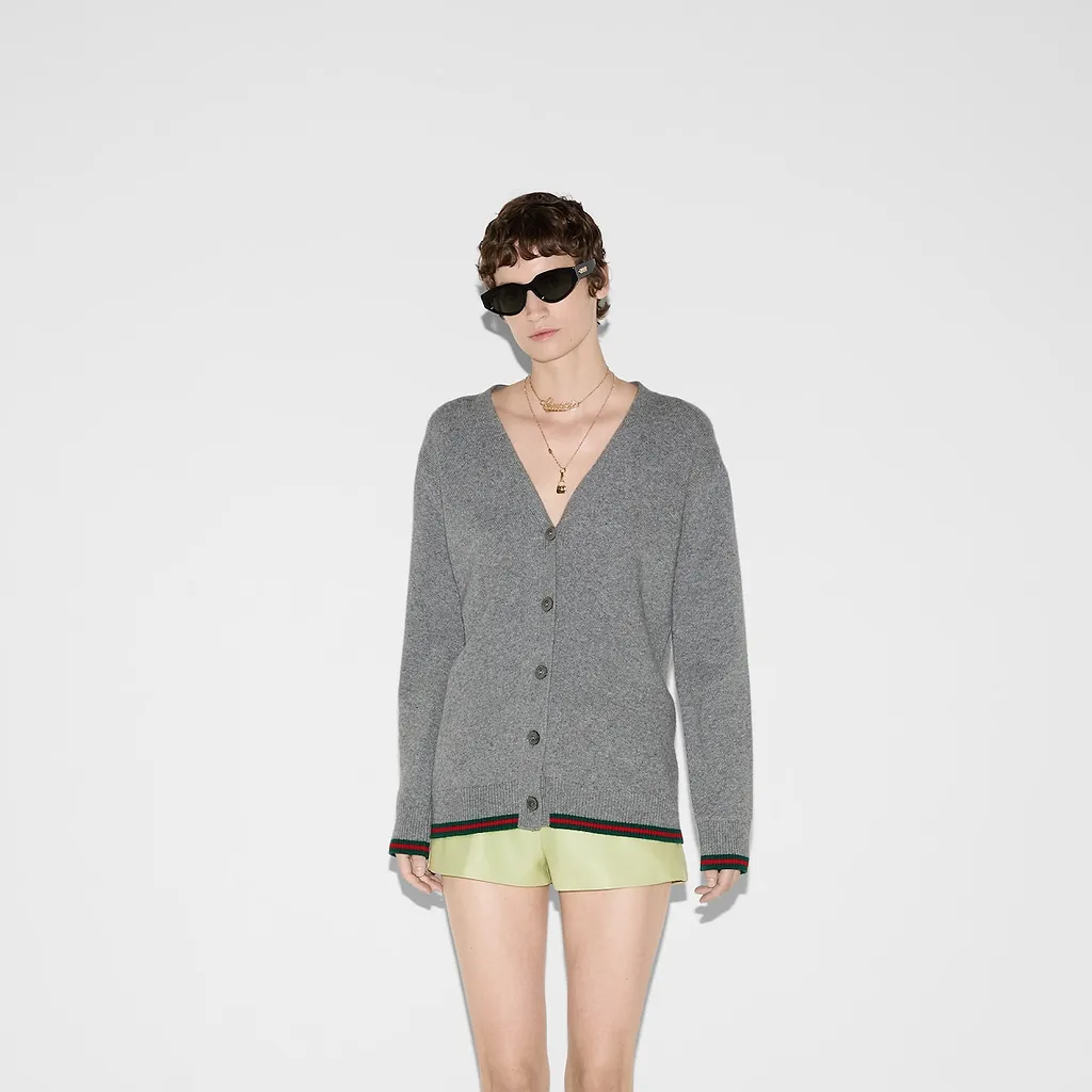 Wool And Cashmere Cardigan With Web