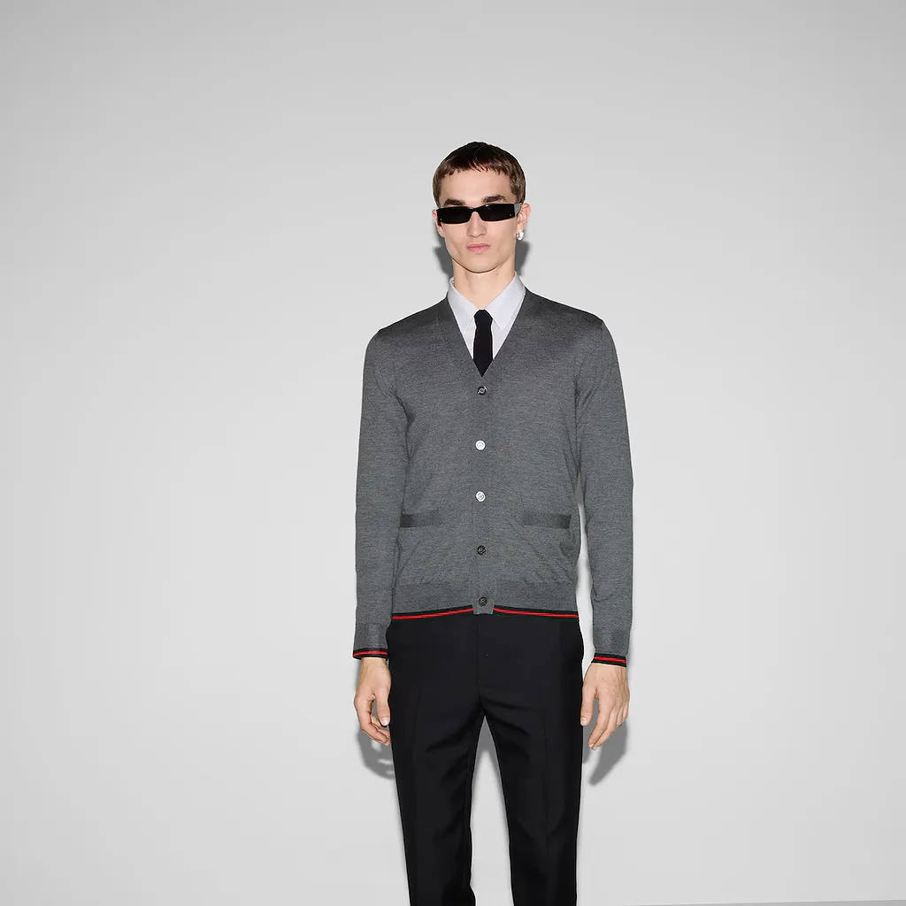 Wool Knit Cardigan With Web
