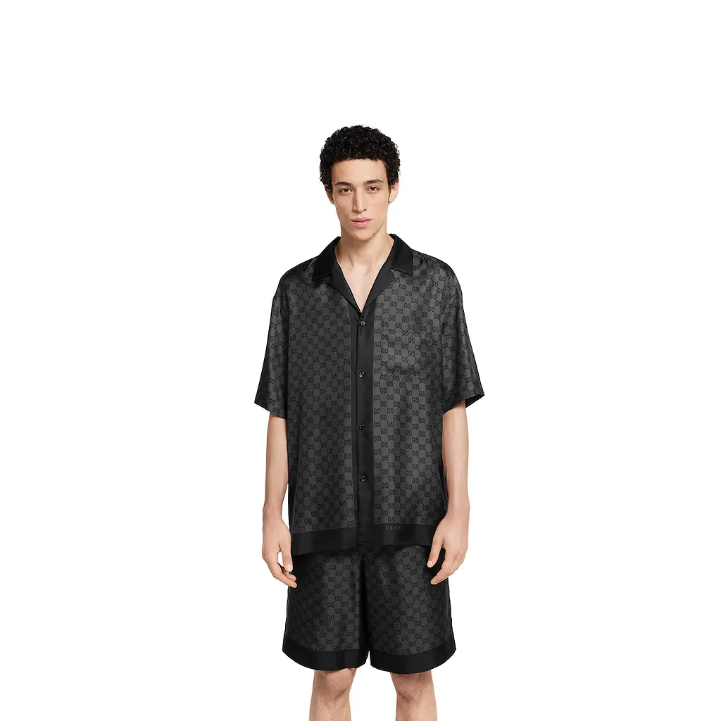 Printed Silk Twill Bowling Shirt