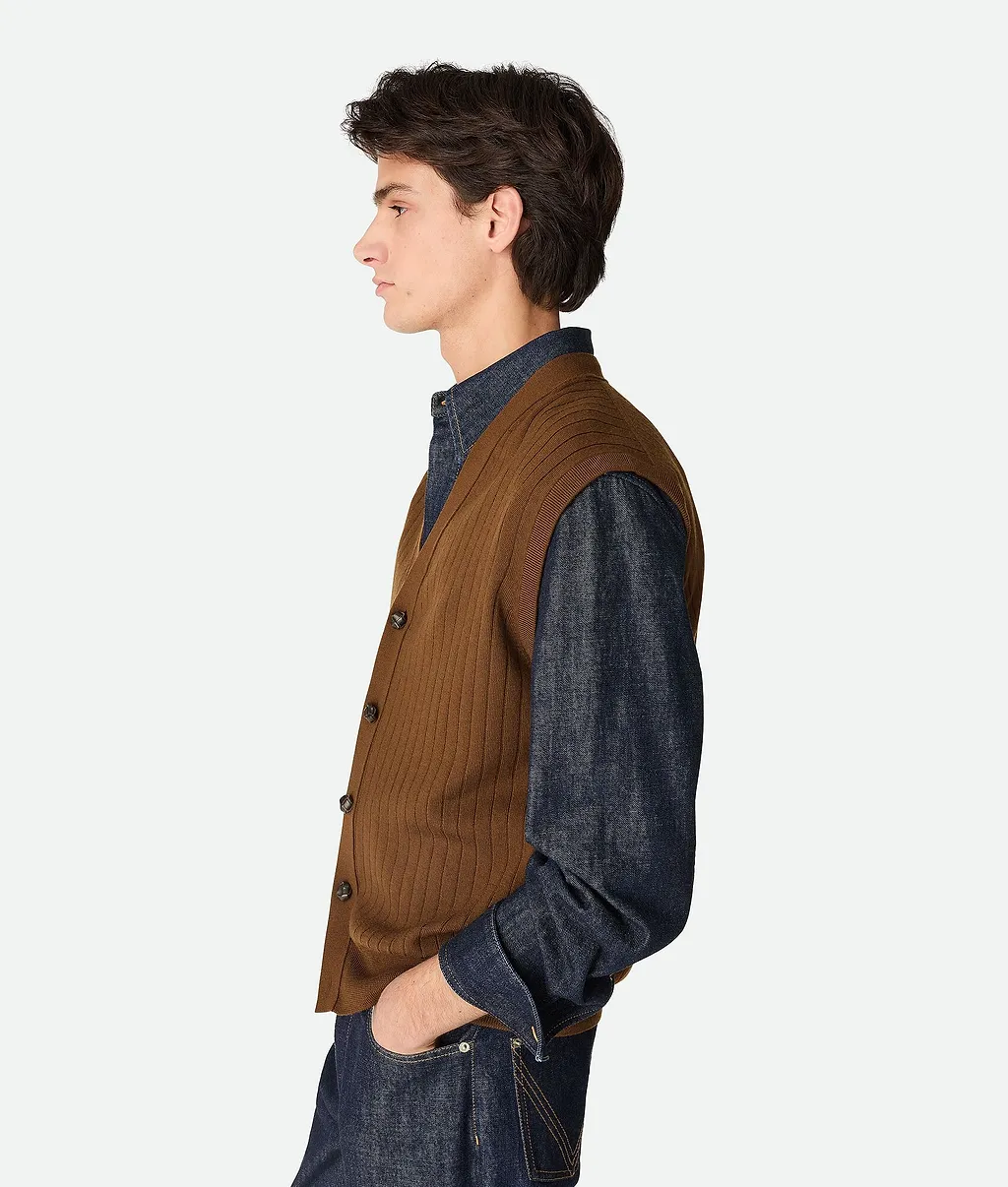 Wool Rib Cardigan Gilet