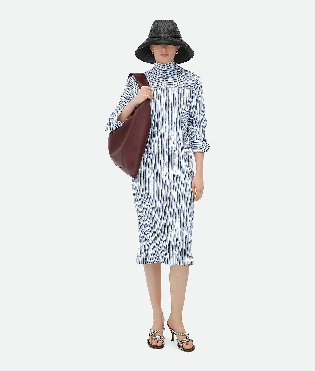 Striped Technical Viscose Crinkled Dress