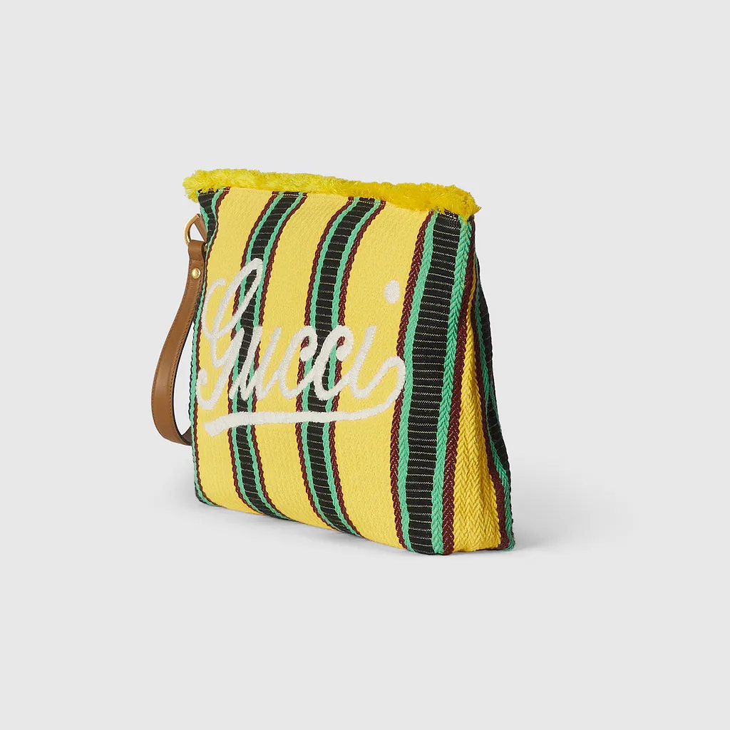 Large Embroidered Canvas Pouch