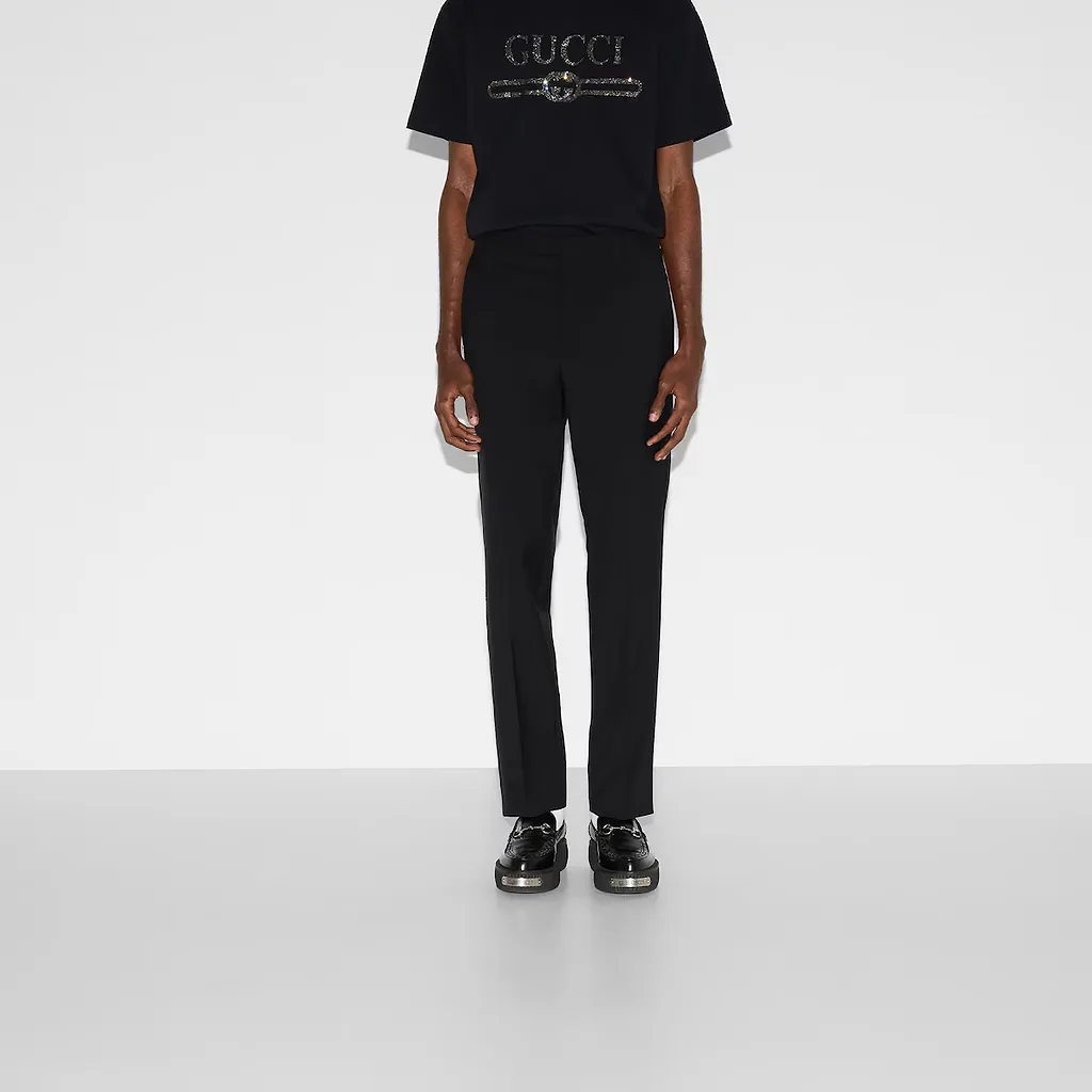 Embroidered Wool Gabardine Trouser