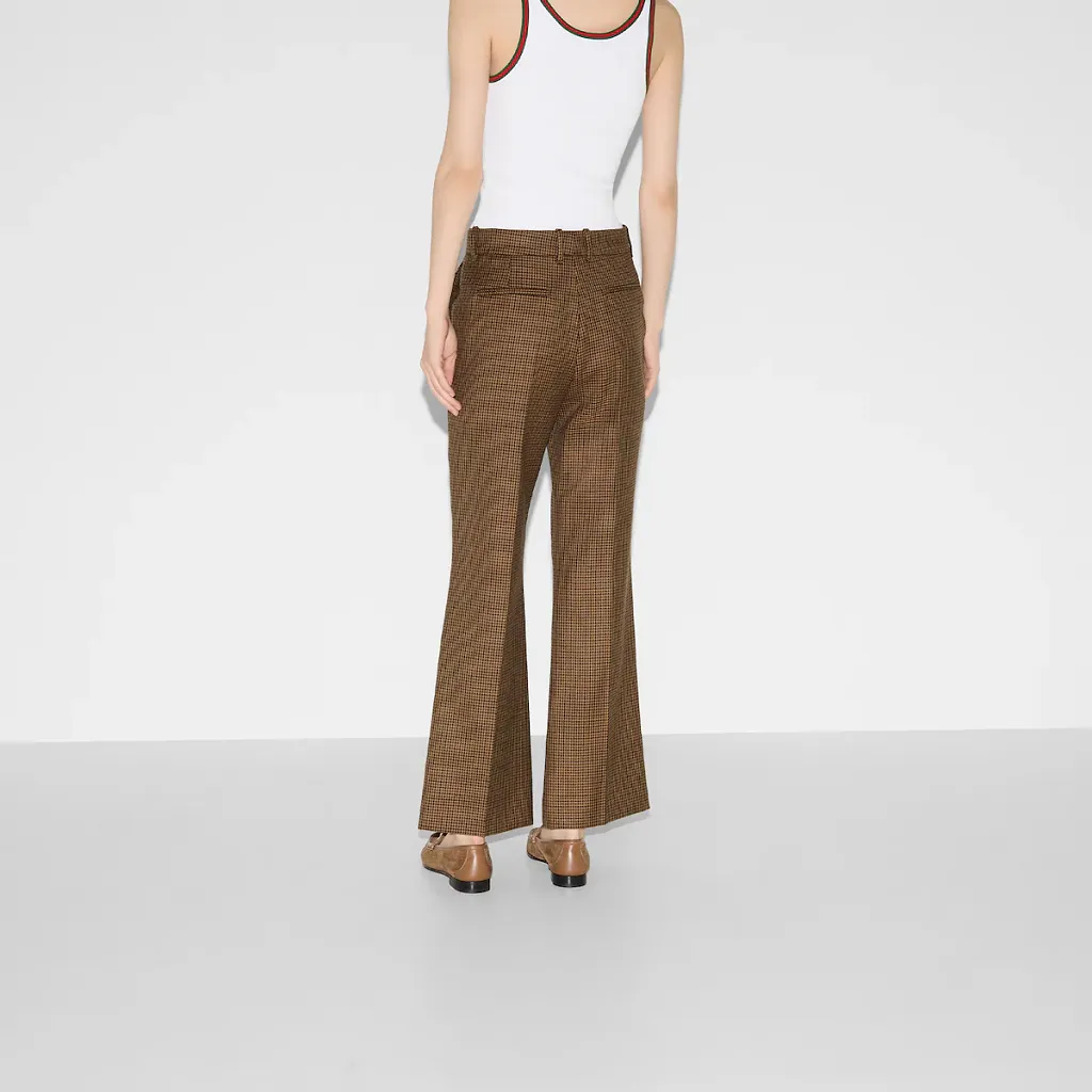 Embroidered Houndstooth Wool Trousers