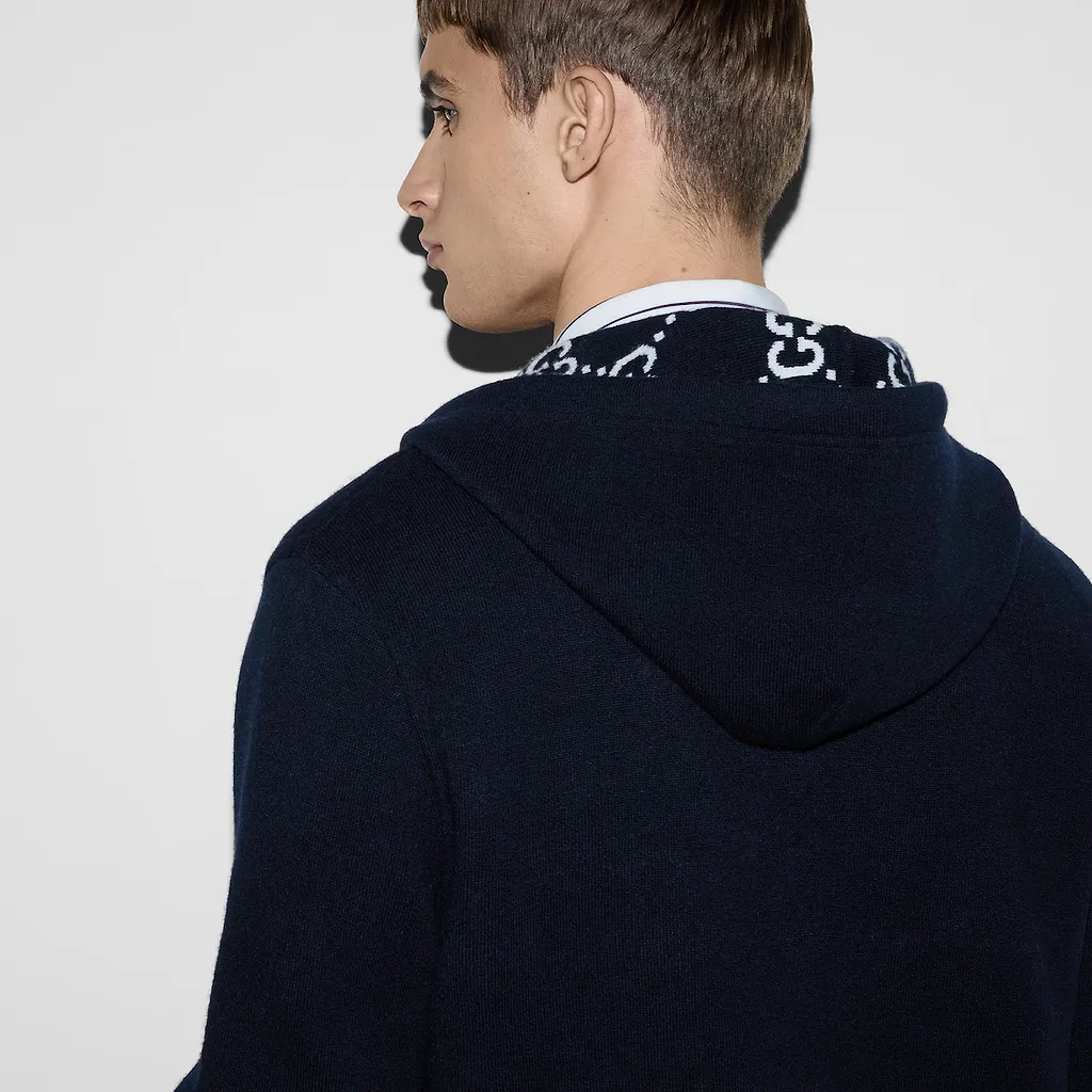 Reversible Gg Wool Hooded Zip Jacket