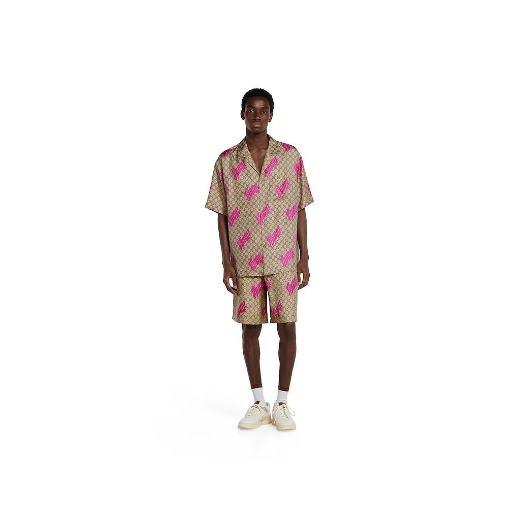 Printed Silk Twill Bowling Shirt