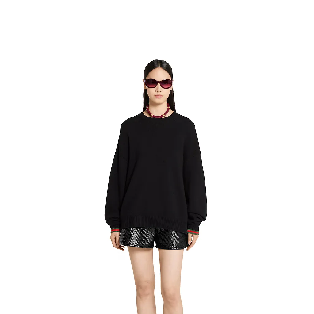 Cashmere Wool Sweater With Web Trim