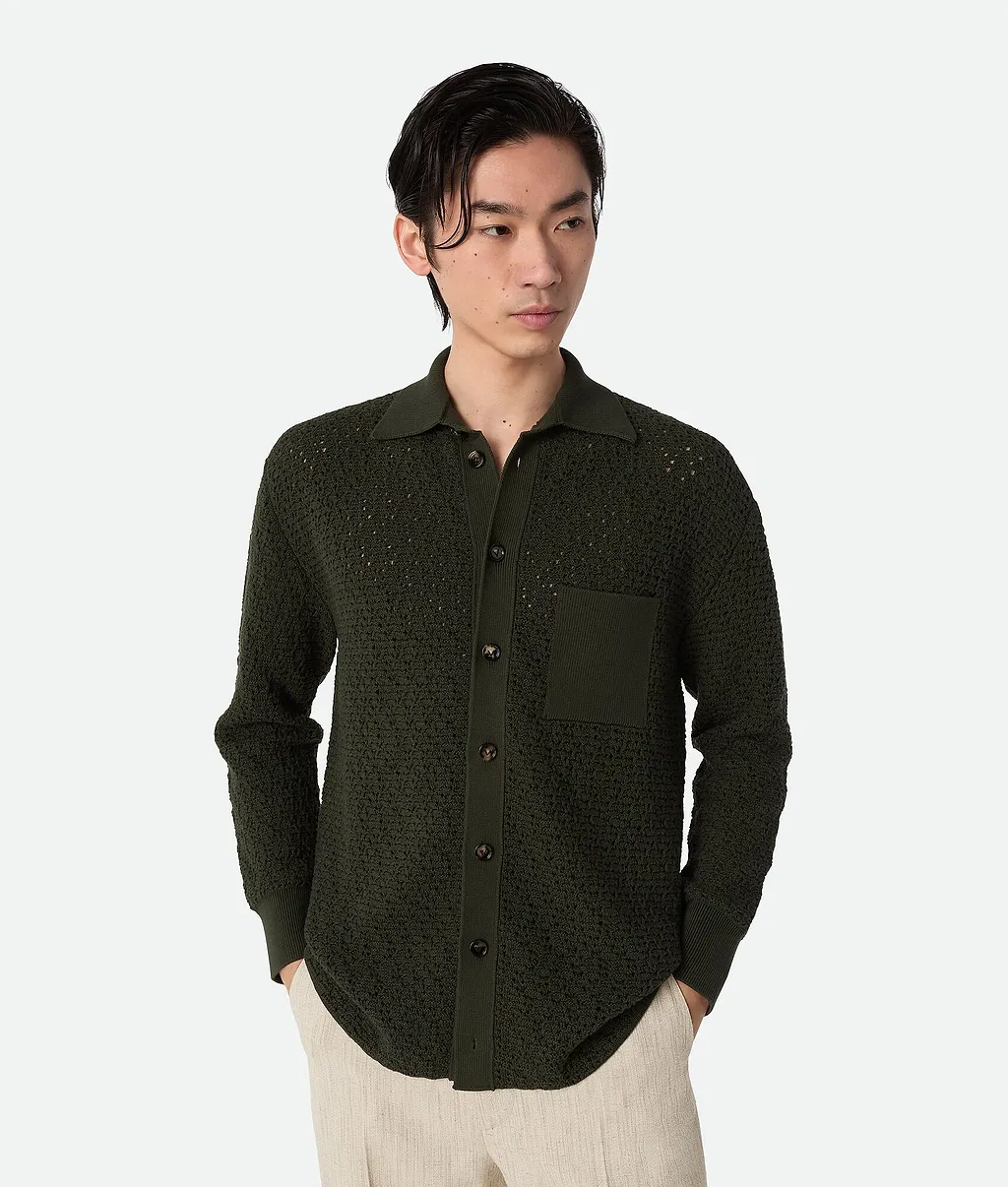 Cotton Crochet Knit Shirt