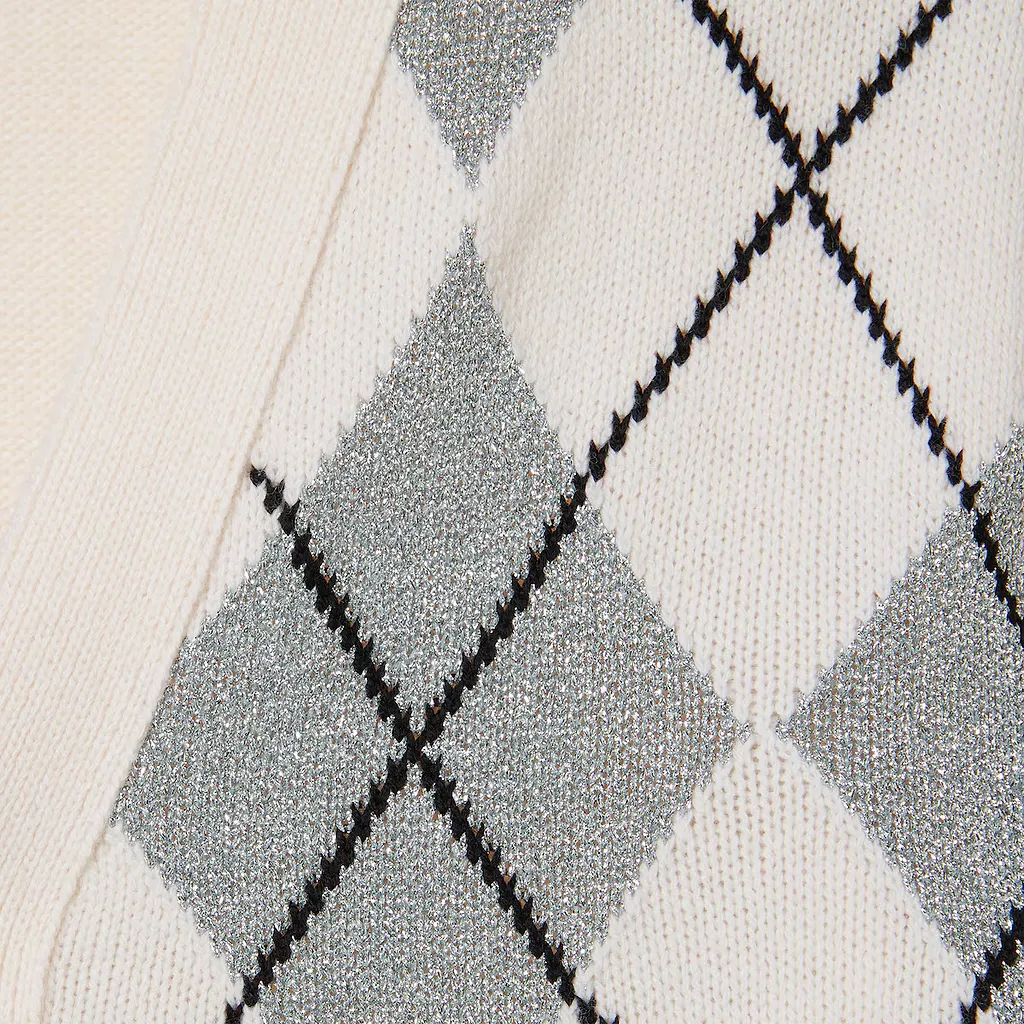 Wool Argyle Intarsia Knit Cardigan