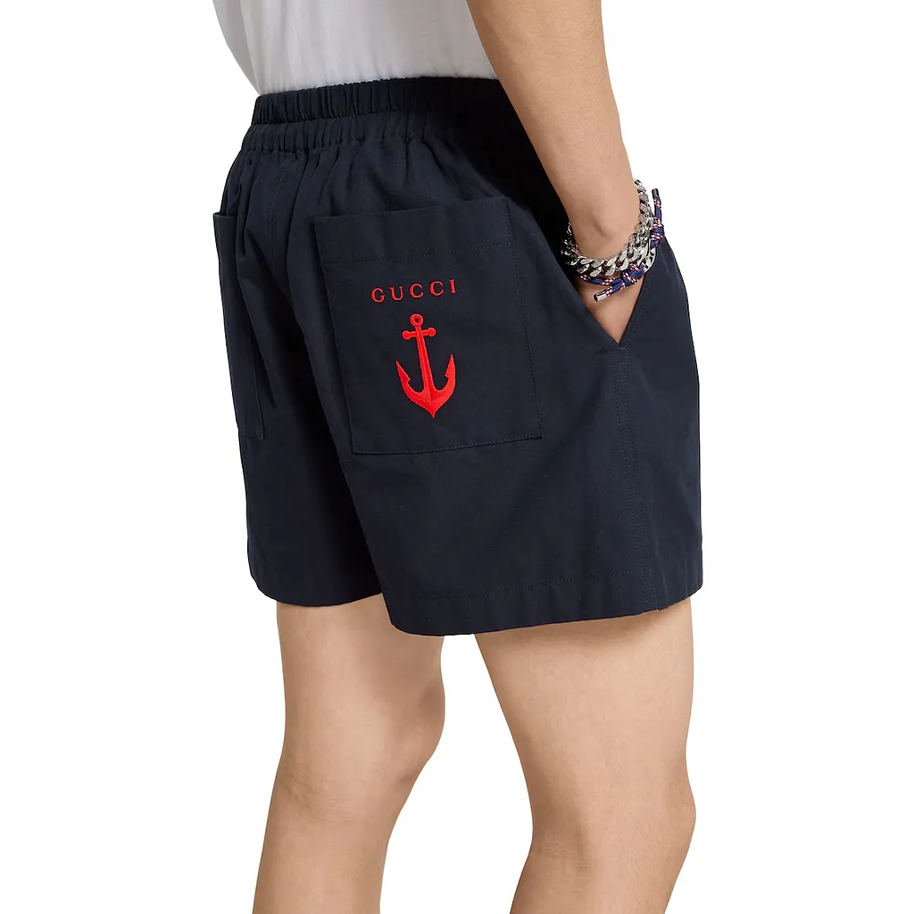 Oxford Cotton Shorts With Embroidery
