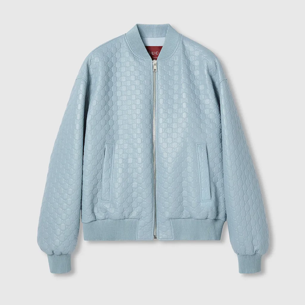 Embossed Gg Leather Bomber Jacket