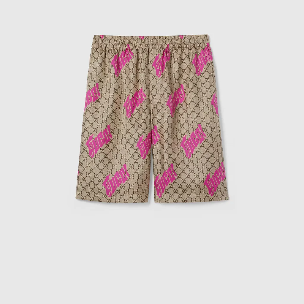 Printed Silk Twill Shorts