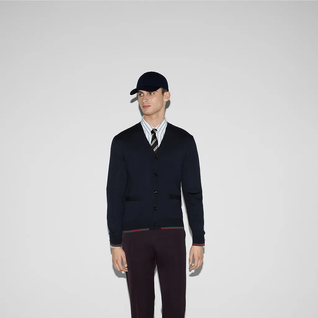 Wool Knit Cardigan With Web