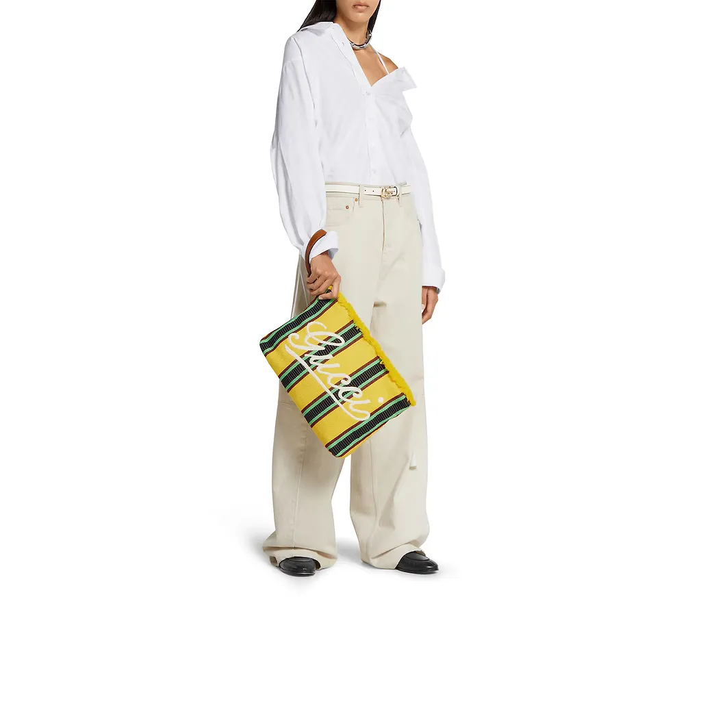 Large Embroidered Canvas Pouch