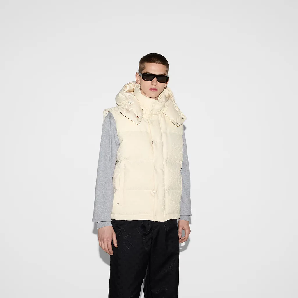 Gg Cotton Blend Canvas Puffer Vest