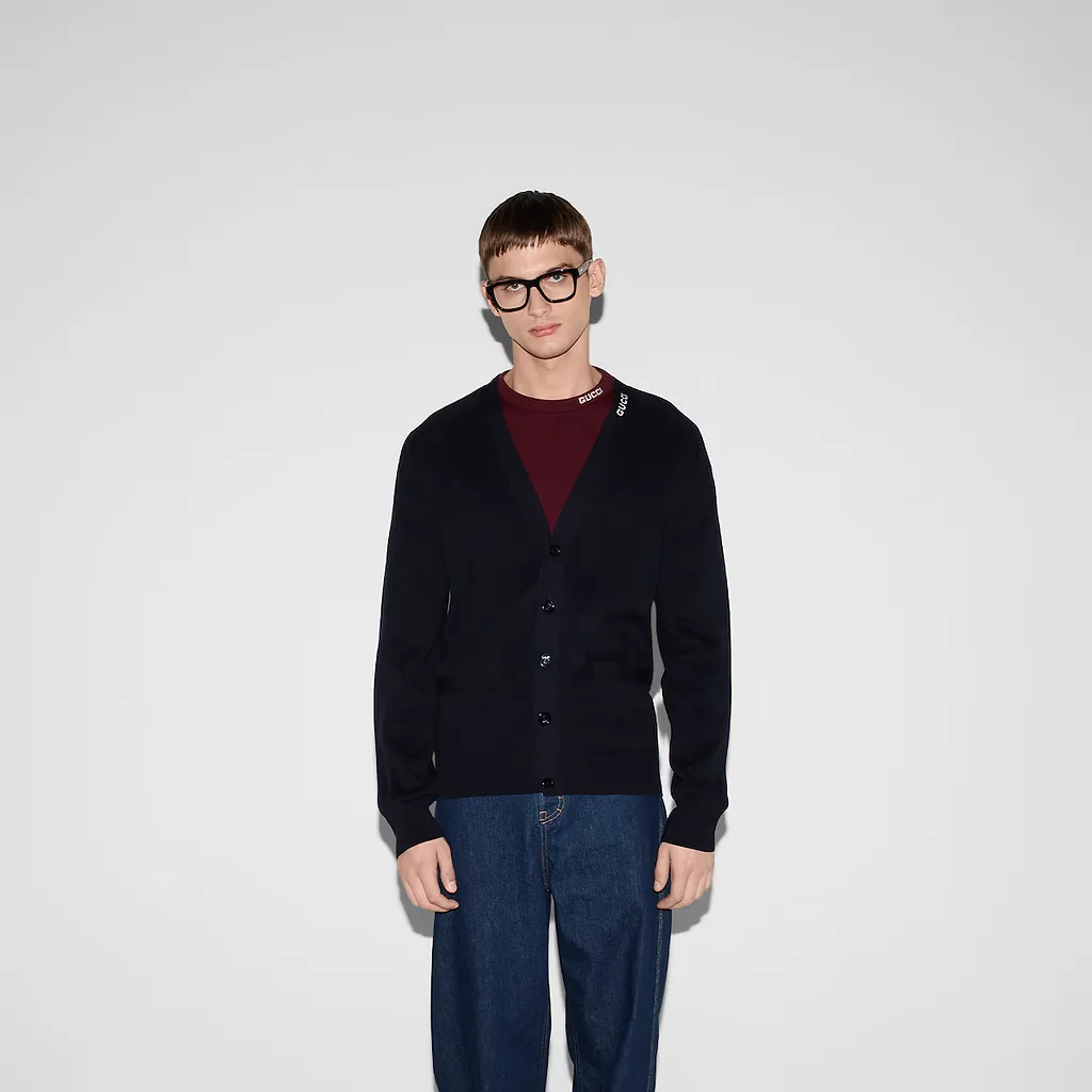 Silk Cotton Cardigan With Intarsia