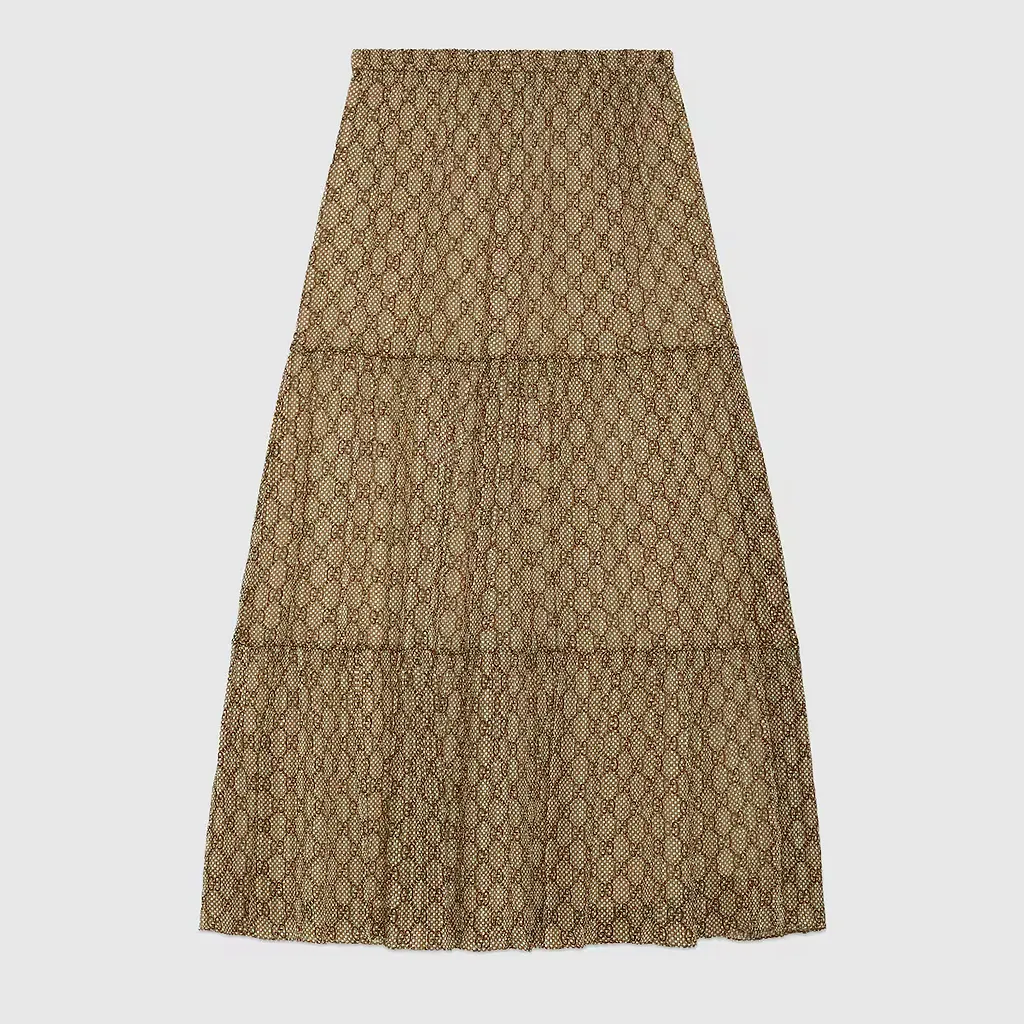 Gg Damier Print Silk Skirt