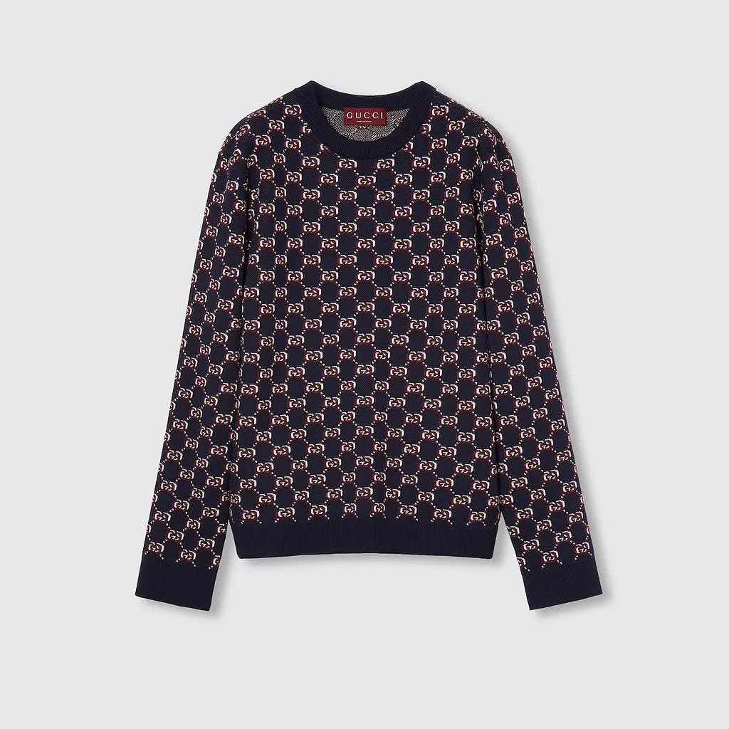Wool Jacquard Sweater With Gg Shadow