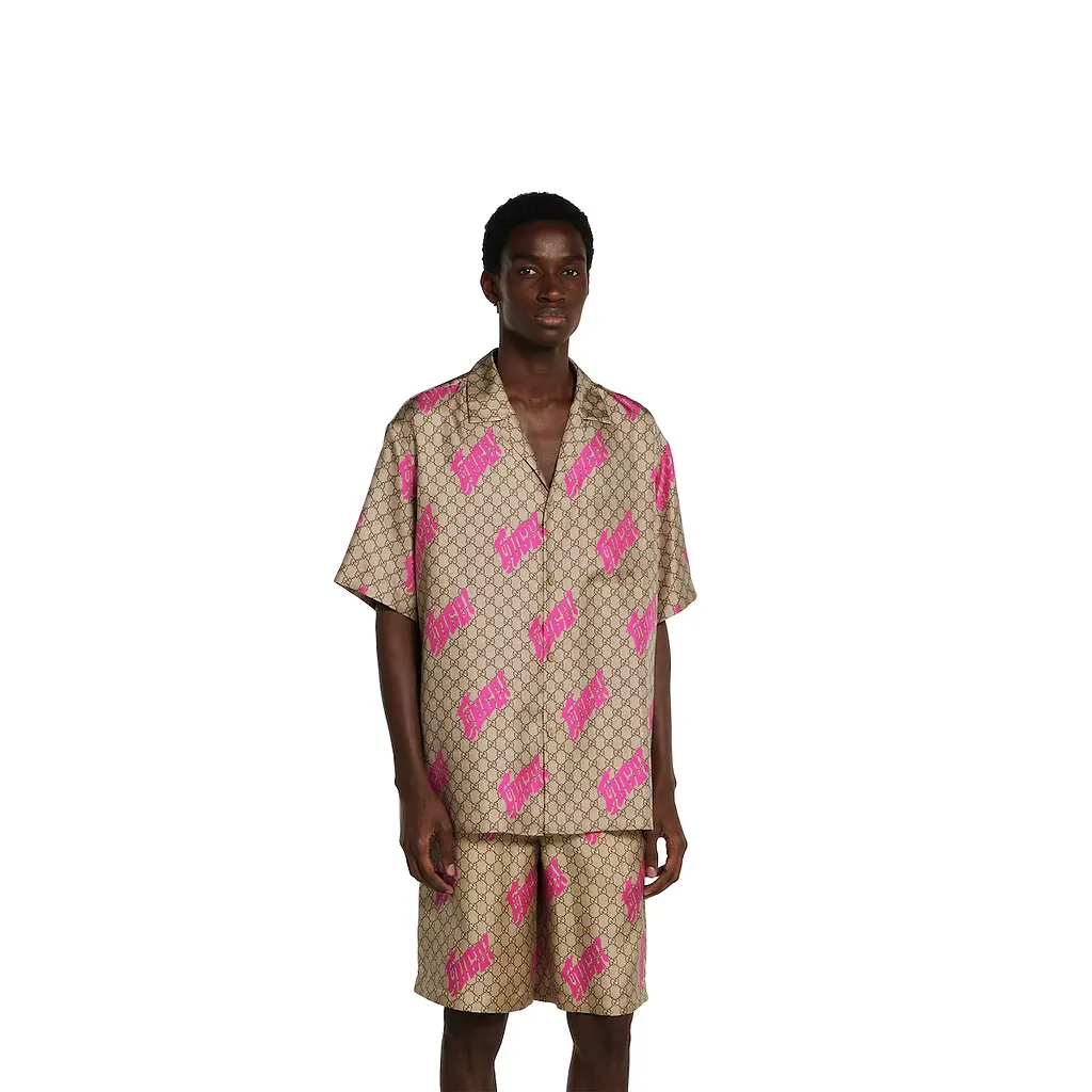 Printed Silk Twill Bowling Shirt