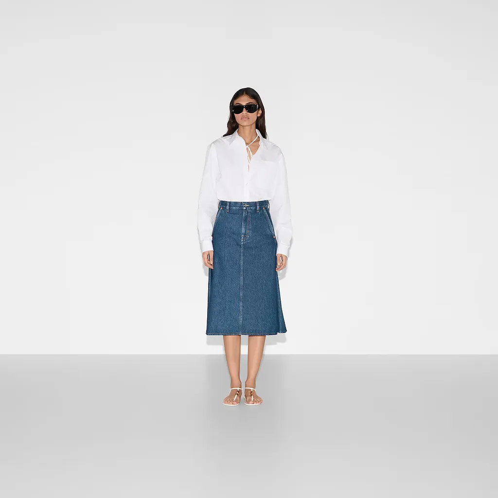 Mid-Length Denim Skirt