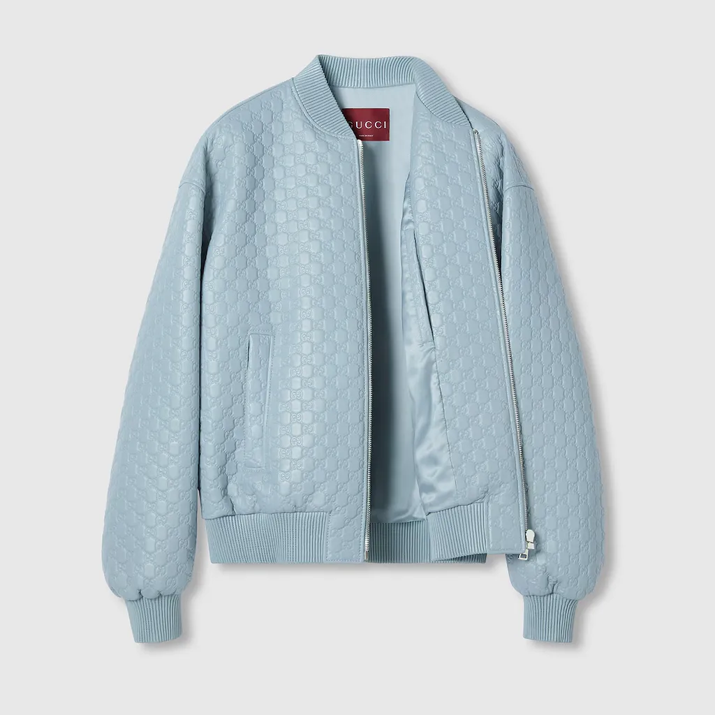 Embossed Gg Leather Bomber Jacket