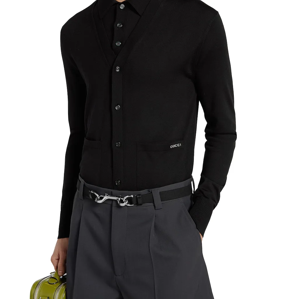 Fine Wool Knit Cardigan With Intarsia