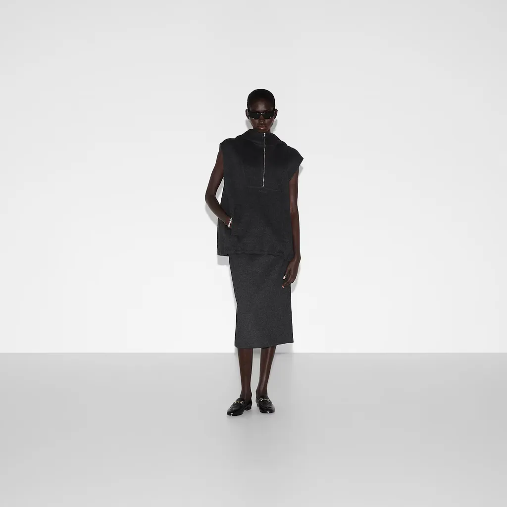 Embroidered Wool Silk Hooded Gilet