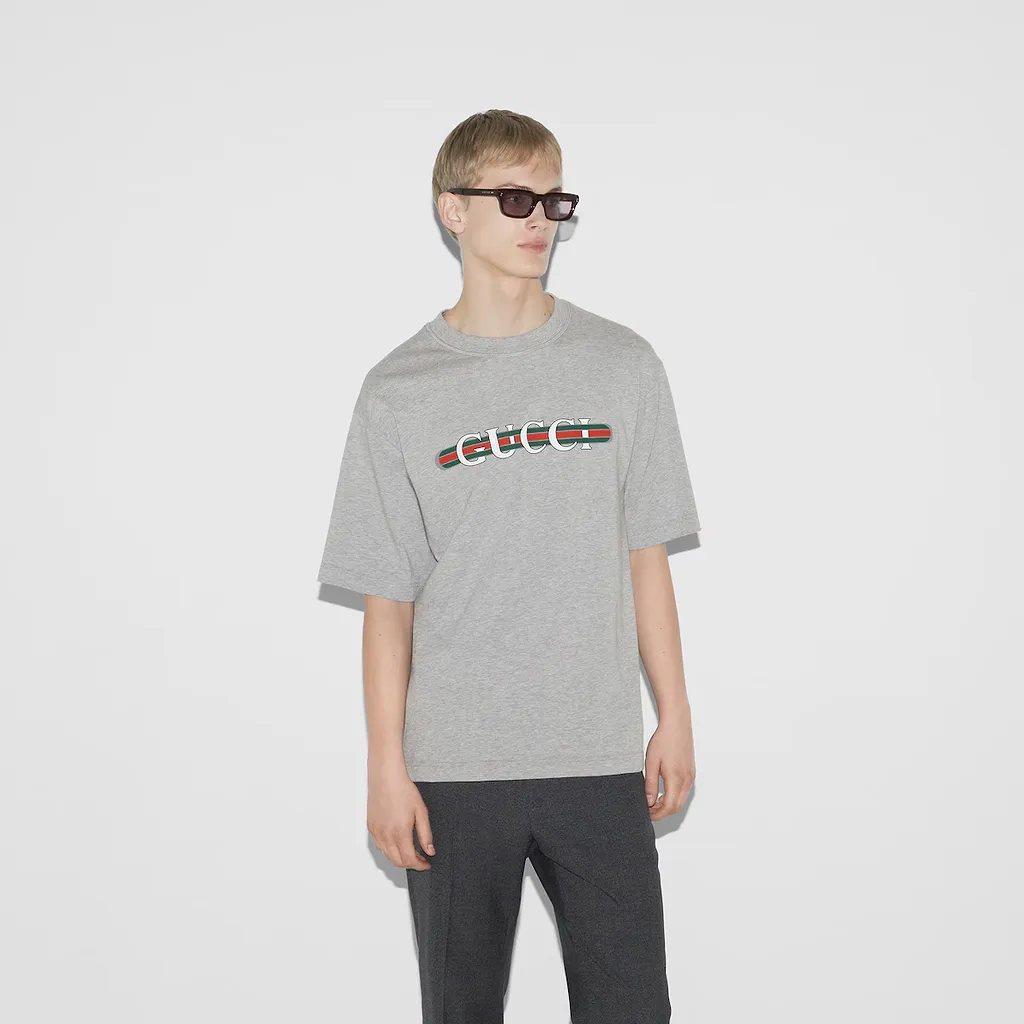Cotton Jersey T-Shirt With Gucci Print